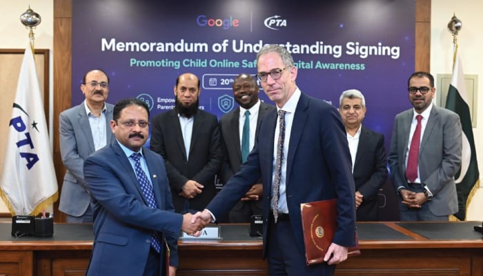 Representatives from the Pakistan Telecommunication Authority and Google during the signing of the Memorandum of Understanding in Islamabad, on August 20, 2026. — PTA