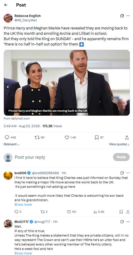 Piers Morgans caption on Harry, Meghan Breaking News sparks debate