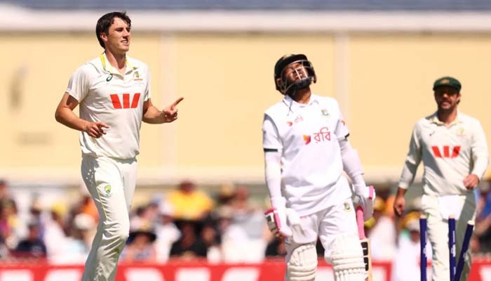 Pat Cummins in action during second Test against Bangladesh. — Reuters