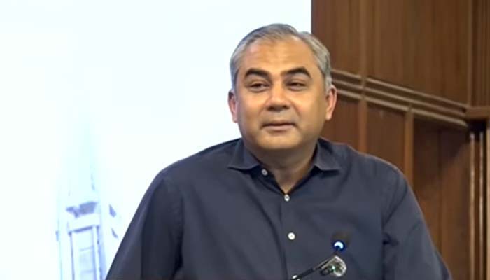 Interior Minister Mohsin Naqvi addressing a summit in Islamabad on July 30, 2026. — Screengrab via Geo News
