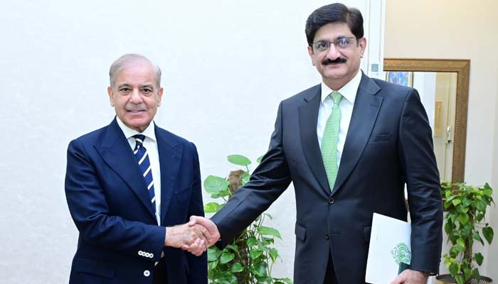 Prime Minister Shehbaz Sharif (left) and Sindh Chief Minister Murad Ali Shah meet in Islamabad on August 24, 2026. — APP