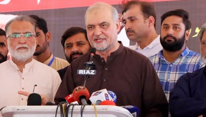 Jamaat-e-Islami (JI) chief Hafiz Naeemur Rehman addresses a press conference in Lahore on August 24, 2026. — Facebook@JIPOfficial1