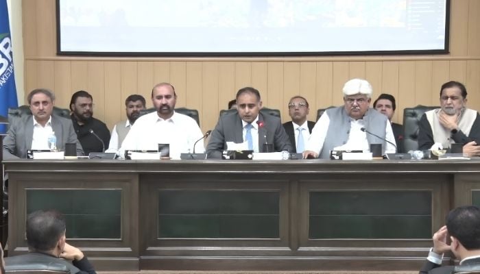 Minister of State for Finance Bilal Azhar Kayani speaks during awareness meeting on Small Shopkeepers Scheme at the FBR Headquarters in Islamabad, August 24, 2026. — Screengrab via video
