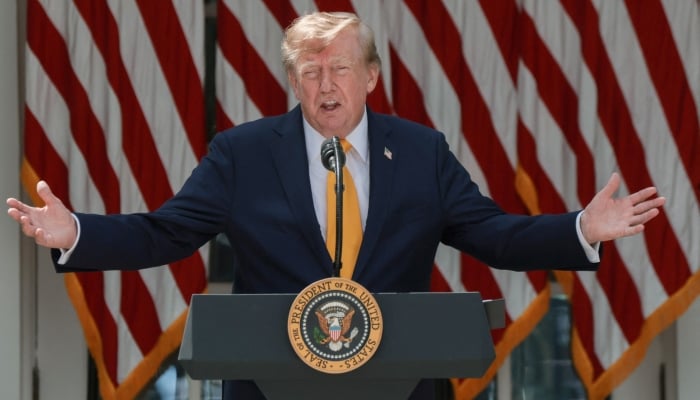 US President Donald Trump speaks as he hosts a back-to-school-themed event to highlight his administrations education policies, in the Rose Garden at the White House in Washington, DC, US, August 24, 2026. — Reuters