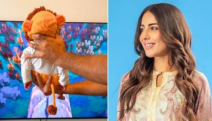 Pakistani actor Ushna Shah shares picture of newborn, wearing a Lion King-themed outfit. — Instagram/@usnashah