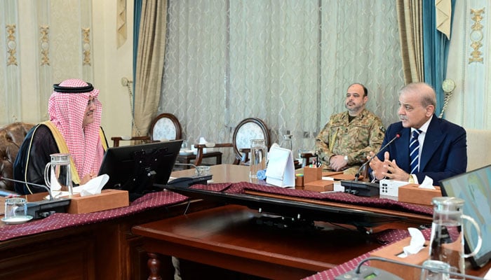 A high-level Saudi business delegation, led by Prince Mansour bin Mohammad Al Saud, Chairman of the Saudi-Pak Joint Business Council, calls on Prime Minister Shehbaz Sharif at the PM House in Islamabad on August 25, 2026. — X/ @PakPMO
