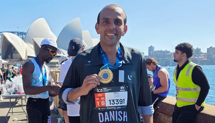 Danish Elahi is pictured during the Sydney Marathon, where he finished as the fastest Pakistani runner. — Reporter