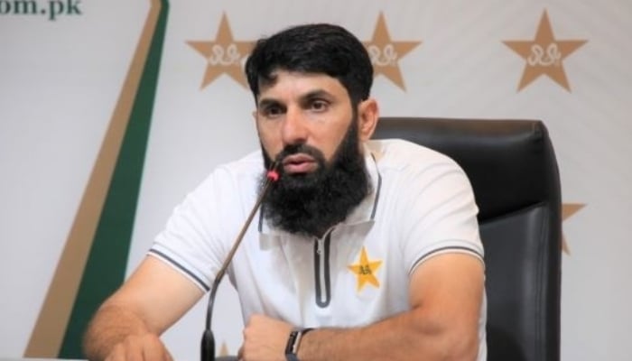 Former Pakistan captain Misbah-ul-Haq speaks during a press conference in this undated photo. — PCB/File