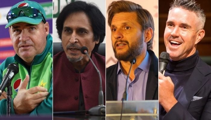 From (left to right), former coach Mickey Arthur, former PCB Chairman Ramiz Raja, former captain Shahid Afridi, former England batter Kavin Pietersen. — ICC/AFP/Instagram/File