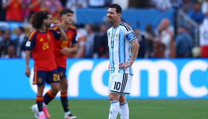 Argentinas Lionel Messi looks dejected after Spains Ferran Torres scores the opening goal during the Fifa World Cup 2026 final at New York/New Jersey Stadium in East Rutherford, New Jersey, on July 19, 2026. — Reuters