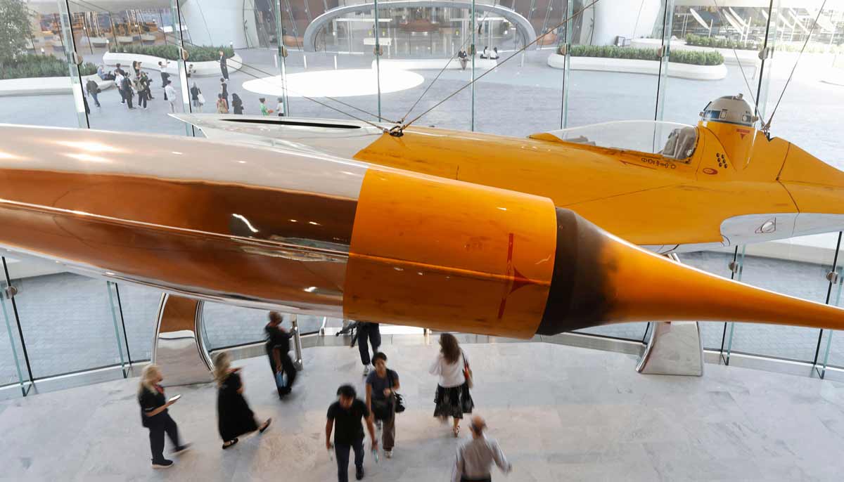 A Naboo N-1 Starfighter from Star Wars is displayed at the new Lucas Museum of Narrative Art. — AFP