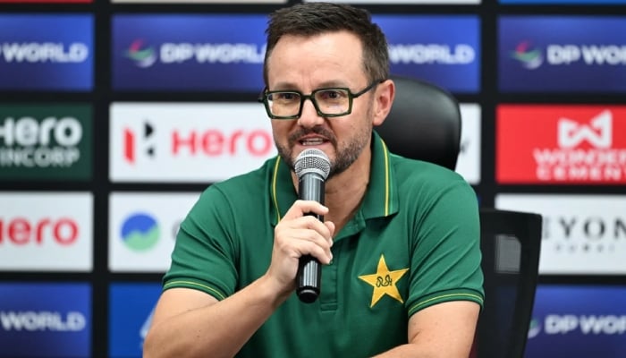Pakistan white-ball coach Mike Hesson speaks to the media, Dubai, September 11, 2025. — AFP