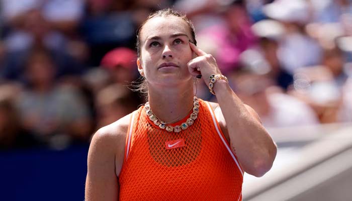 Belarus Aryna Sabalenka reacts during her third round match against Uzbekistans Kamilla Rakhimova, September 4, 2026. — Reuters