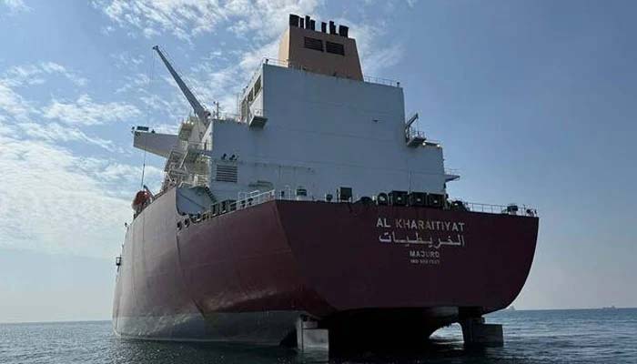 A photo taken on December 5, 2025, of the Al Kharaitiyat vessel, which data shows it was sailing towards the Strait of Hormuz on Saturday, May 9, 2026, after departing Qatars Ras Laffan en route to Port Qasim in Pakistan, in this picture obtained from social media. — Reuters