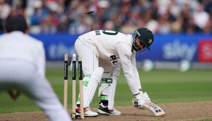 Pakistans Mohammad Imran gets bowled out by Englands Josh Tongue during third Test at Edgbaston Cricket Ground, Birmingham, Britain on September 9, 2026. — Reuters