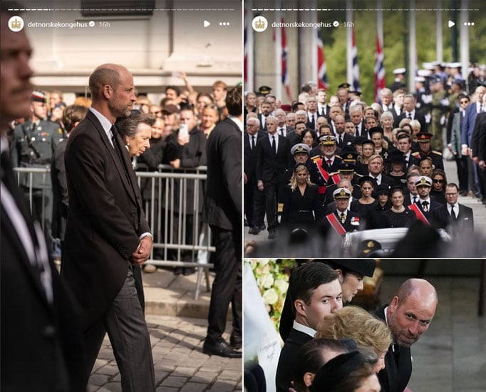 Left, Top Right shared by the Norways Royal House; Bottom Right - Prince William talking to grieving widow Queen Sonja
