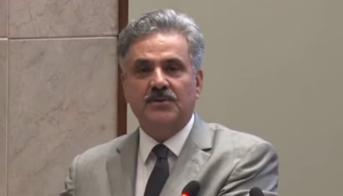 Chief Justice of Pakistan (CJP) Yahya Afridi addresses a conference in Islamabad, September 12, 2026. — Screengrab via YouTube/Geo News