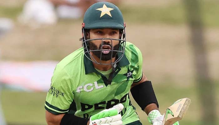 Mohammad Rizwan bats during the 2nd one-day international (ODI) cricket match between New Zealand and Pakistan at Seddon Park in Hamilton on April 2, 2025. - AFP